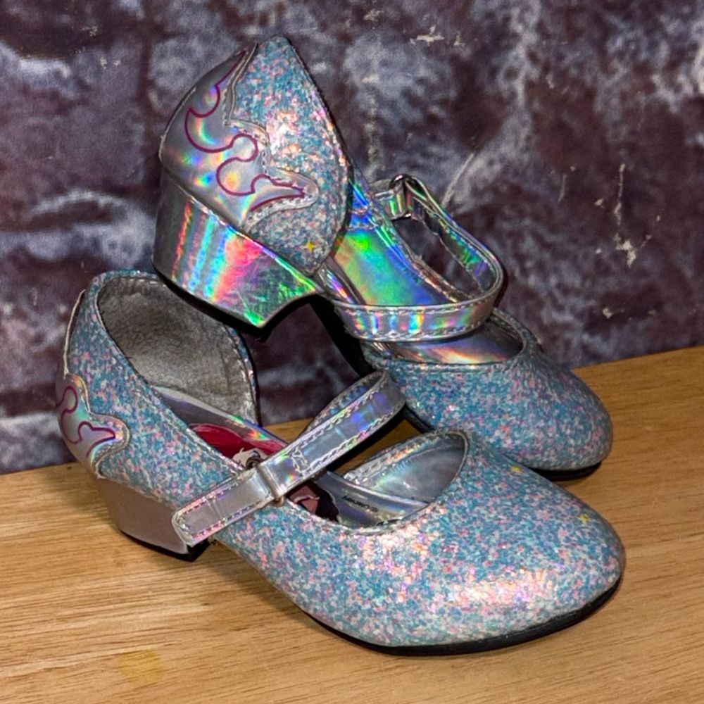Disney Princess Girls Glitter Play Halloween Holograph Blue Sparkle Toddler SZ 7